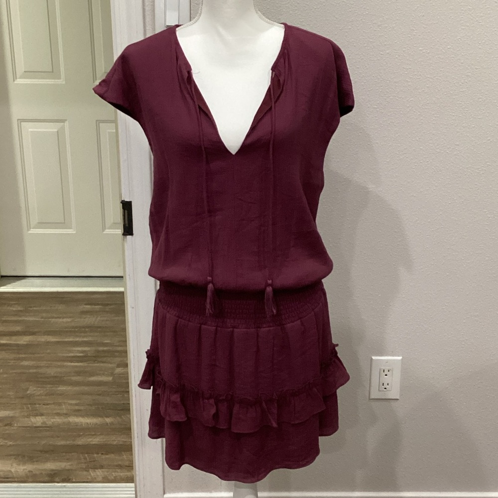New VACATE Burgundy Maroon Smocked Mini Dress Size Medium (Item#D004)